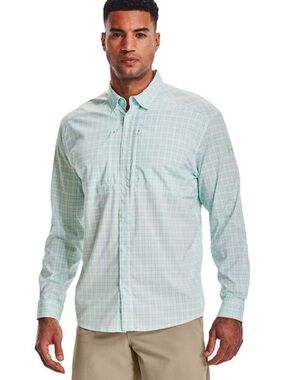 Under Armour Tide Chaser 2.0 Long Sleeve Plaid Shirt - White/Stellar Green Large